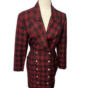 Vintage La Belle Red and Black Plaid Checkered Tuxedo Dress Size 5